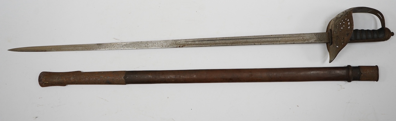 A Victorian 1895 pattern infantry officer’s sword by Robert Mole and Sons, with regulation plated brass guard, in its steel dress scabbard, together with an 1897 pattern Edward VII officer’s sword by Wilkinson (unnumbere